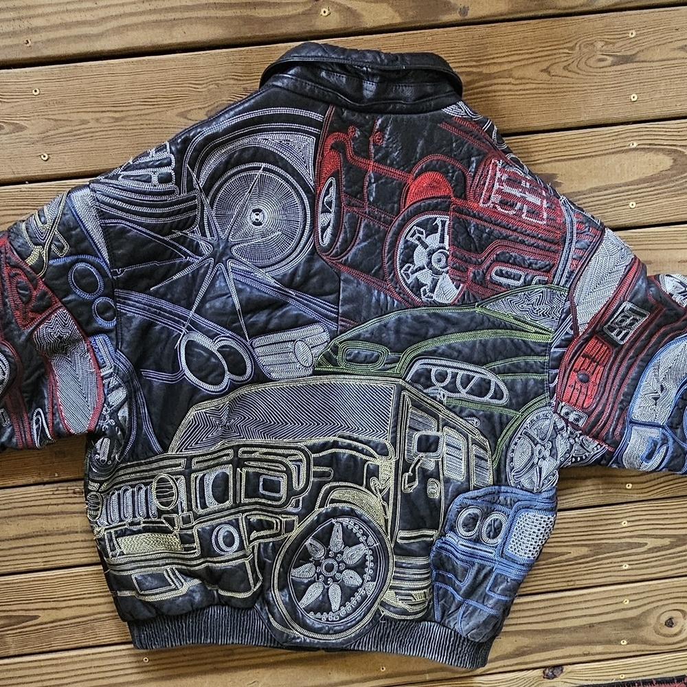 Pelle Moda Multicolor Car Pattern Leather Jacket - Picture 4 of 4